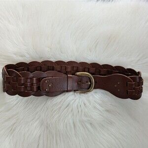 Vintage Gap Y2K 2000s wide braided woven brown leather belt boho S Small